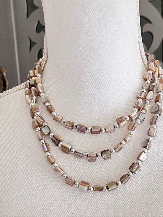 Jewelry - Abalone and silver tone multi-strand choker necklace